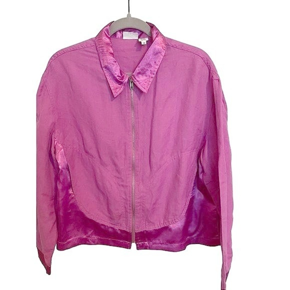 Vtg Newport News silk Linen Jacket Medium Pink Fuchsia light‎ weight Flowy